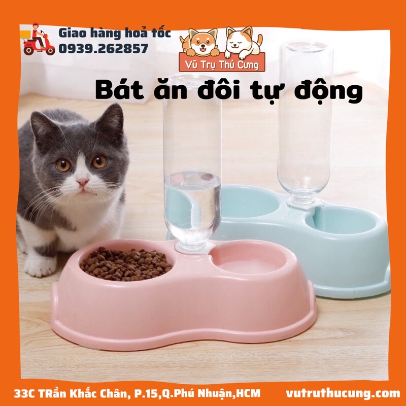 [Mã PET50K giảm Giảm 10% - Tối đa 50K đơn từ 250K] Bát ăn đôi cho Chó Mèo kèm bình nước tự động 500ml