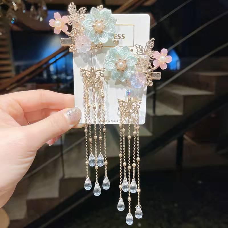 1 Cặp Kẹp Tóc Hình Chú Chim Trắng/Đỏ Phong Cách Trung Hoa Cổ Điển Thời Trang Cho Bé Gái