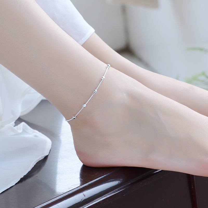vòng chân Lắc chân mạ bạc 925 phối mặt hình vuông/trái tim/hoa cúc/mặt trăng đơn giản xinh xắn thời trang cho nữ