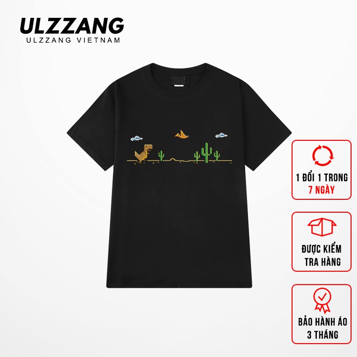 Áo thun tay lỡ ULZZANG cotton dáng unisex form rộng in hình khủng long disconect