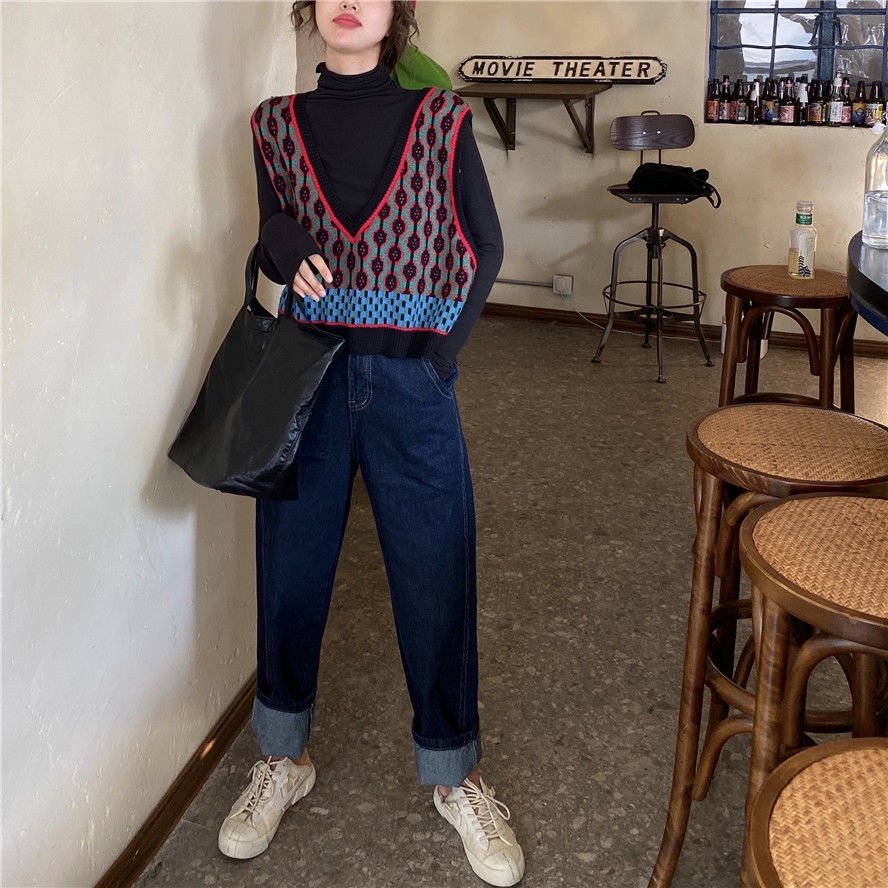 Áo len không tay cổ chữ v dáng rộng thiết kế mới thời trang dành cho nữ