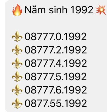 Sim năm sinh 2k1 , 1997, 96, 95, 94, 93, 92