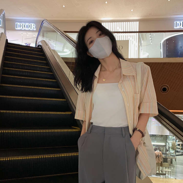 Áo Sơ Mi Tay Ngắn Dáng Rộng Họa Tiết Kẻ Sọc Đơn Giản Thời Trang Mùa Hè Cho Nữ