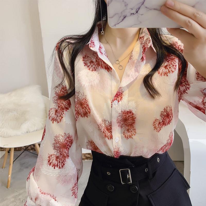 Áo Sơ Mi chiffon Tay Phồng Họa Tiết Hoa Phong Cách retro Thời Trang Xuân Hè Cho Nữ