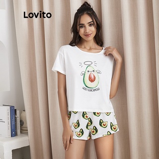 66deBộ đồ Lovito mặc ở nhà dáng rộng in họa tiết trái bơ L02032 (Pink/White)