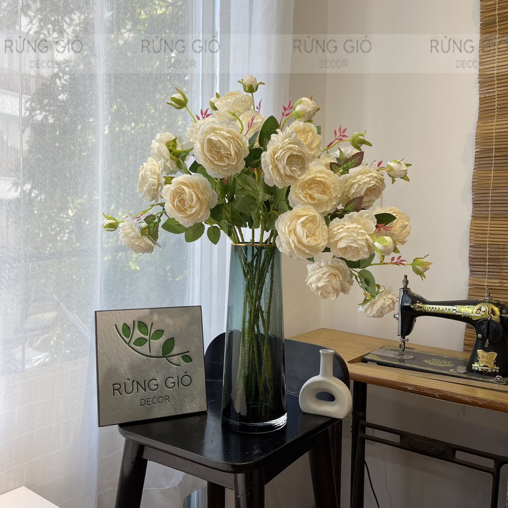 Hoa mẫu đơn cành lớn 3 bông, hoa giả nhân tạo, giá bán của 1 cành