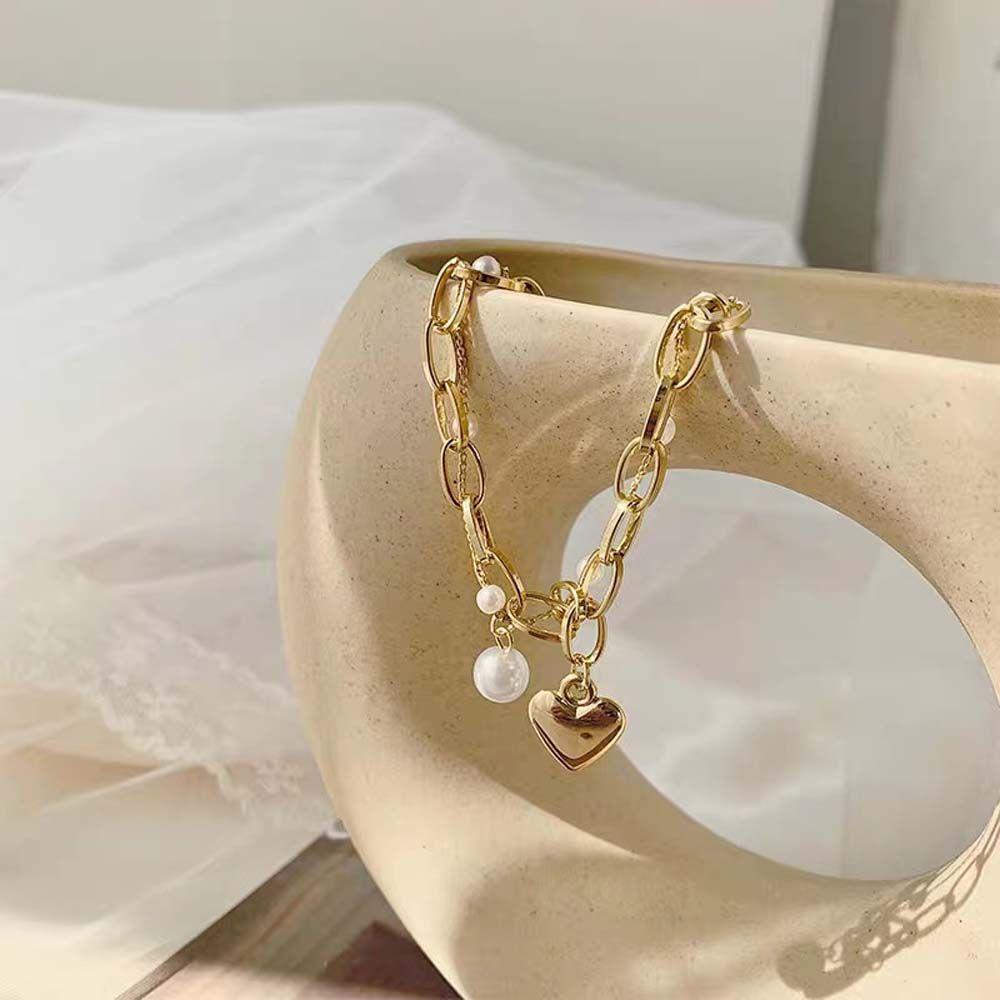 QQMALL Bộ Vòng Tay Đính Ngọc Trai Nhân Tạo Phong Cách Hàn Quốc Thời Trang Cho Nữ