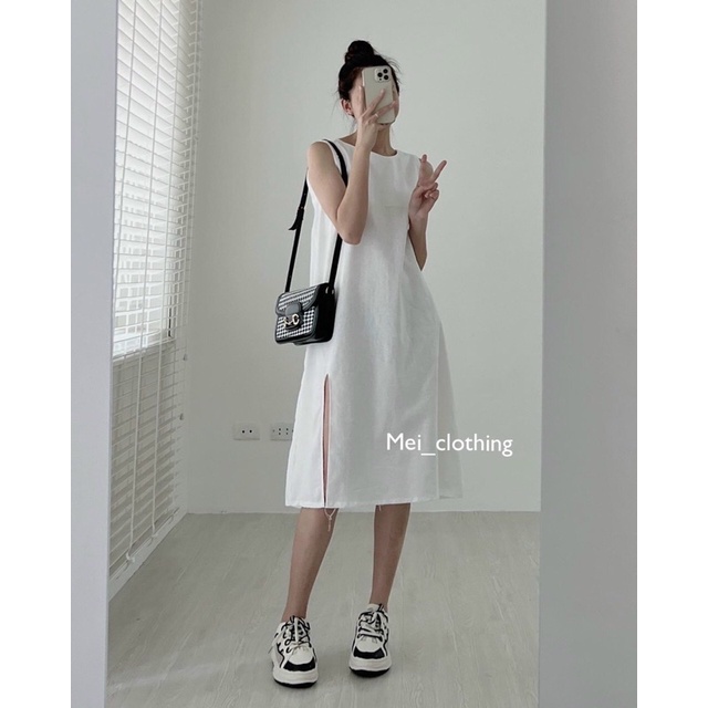 Váy đũi suông sát nách XẺ CHÂN nhiều màu, đầm suông ba lỗ