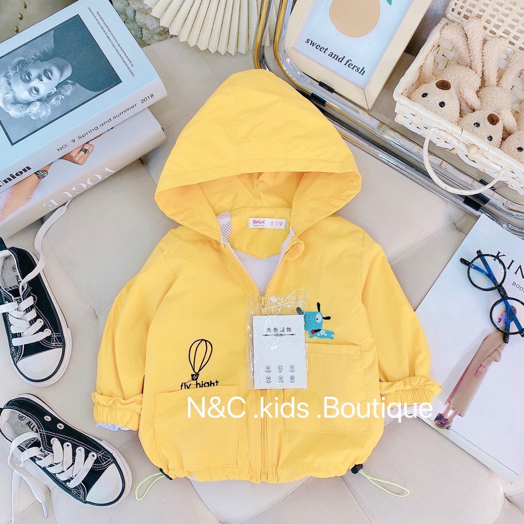 Áo khoác trẻ em,chống thấm, áo khoác gió 2 lớp áo gió cho bé, thêu hình rõ nét dễ thương,