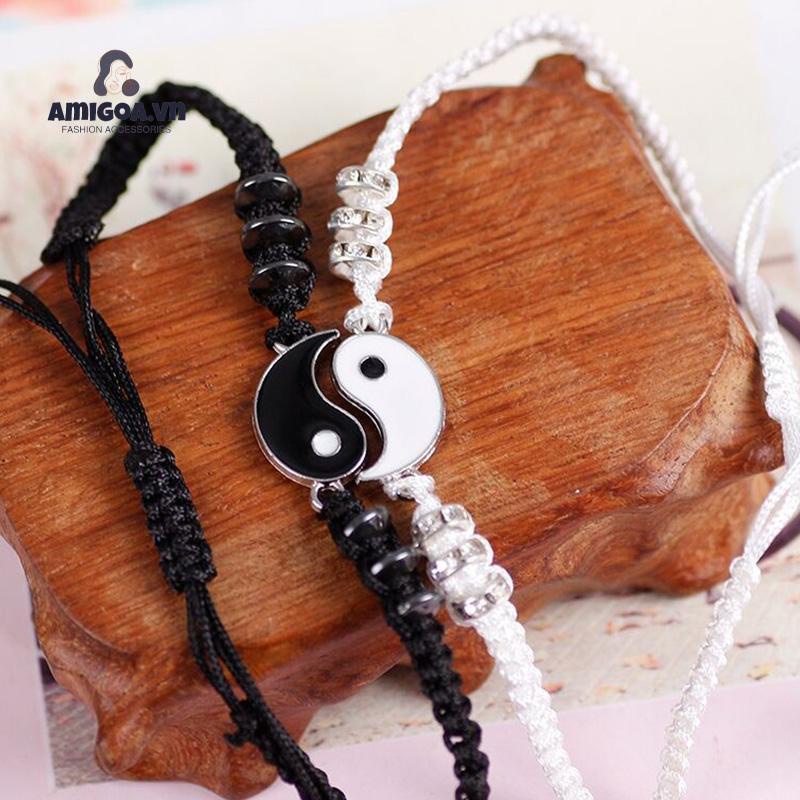 ✨✨Vòng tay đôi dây vải bện mặt hình thái cực quyền thiết kế độc đáo dành cho các cặp đôi, bạn thân vòng tay vải đôi quà tặng ý nghĩa