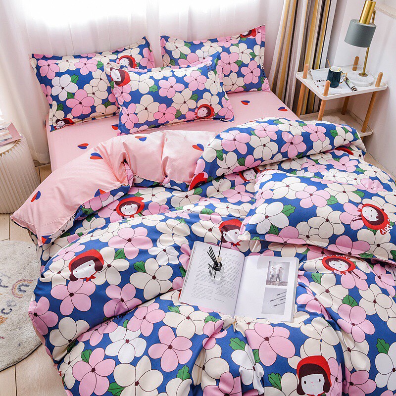 Bộ Chăn Ga Cotton Poly Mẫu Hoa Màu