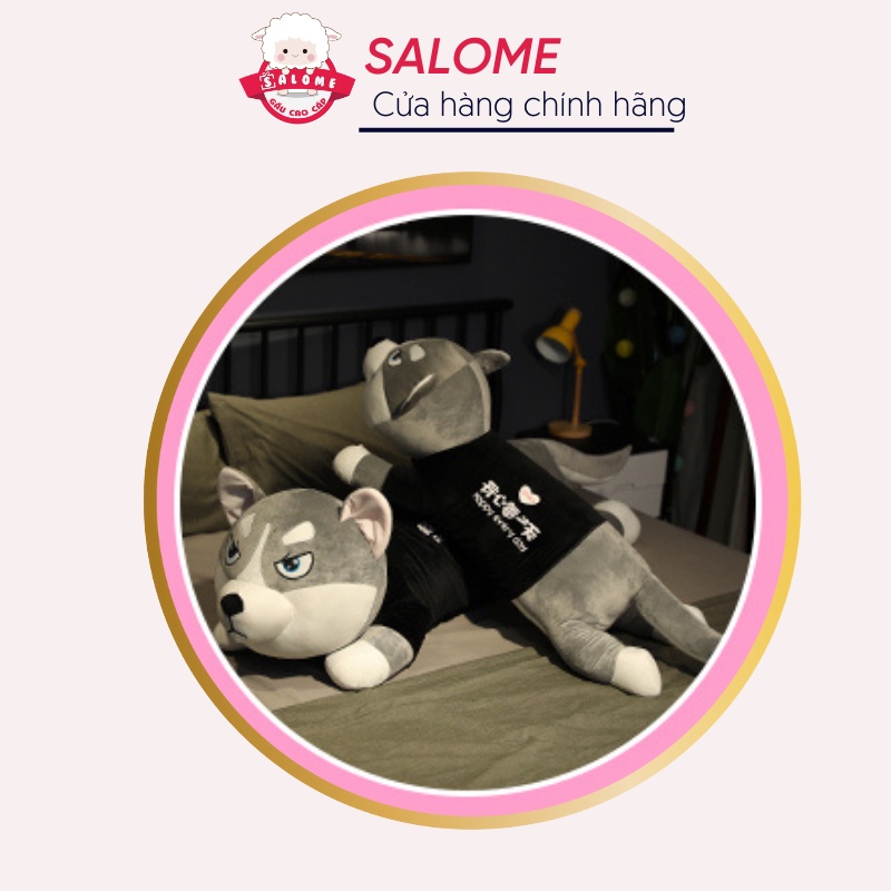 Gấu Bông Chó Husky To Khổng Lồ 75cm-1m5 SALOME tp HCM Dễ Thương Cao Cấp Vải Miniso Mềm Mịn, Thú Bông Chó Ngáo Mặc Áo Đen