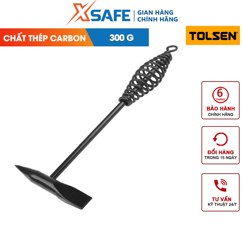Búa hàn 300g tolsen 44945 cán lò xo, đầu dẹp và đầu nhọn thép carbon, thân búa được sơn tĩnh điện, tay cầm lò xo xoắn ốc
