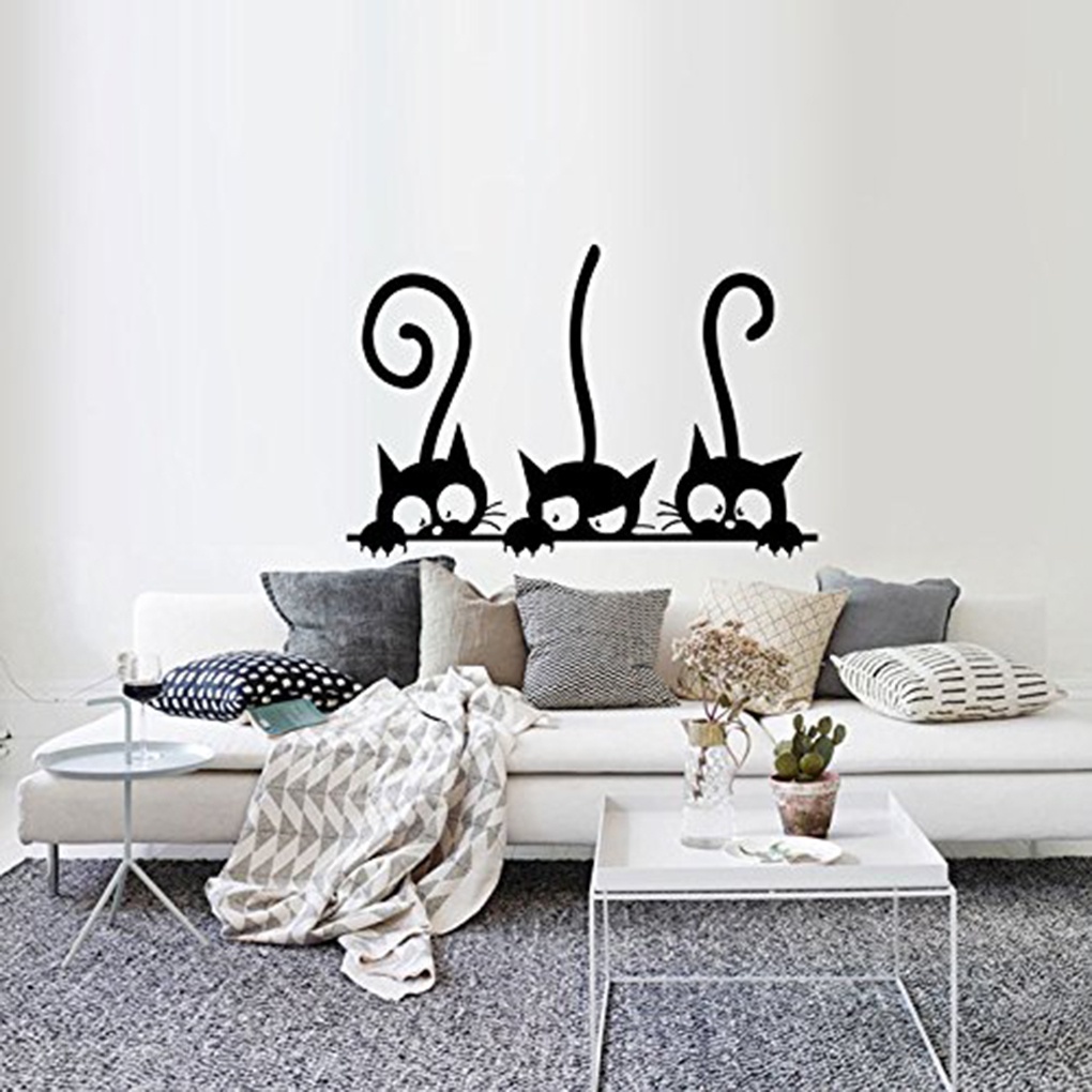 Miếng dán tường trang trí họa tiết chú mèo hoạt hình dễ thương diy