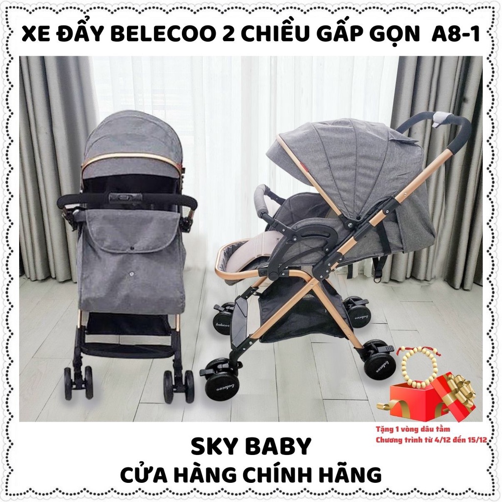 Xe đẩy cho bé Belecoo gấp gọn 2 chiều A8-1 có mái che cho bé từ sơ sinh-3 tuổi chịu lực 25kg Zozon phân phối chính hãng