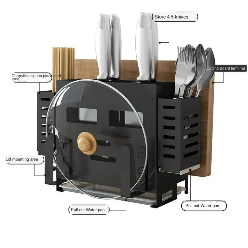 Giá Kệ Cài Dao Thớt Bằng Thép Sơn Tĩnh Điện Cao Cấp Có Ống Cắm Đũa, Úp Vung,  Khay Chứa Nước Có Thể Tháo Rời