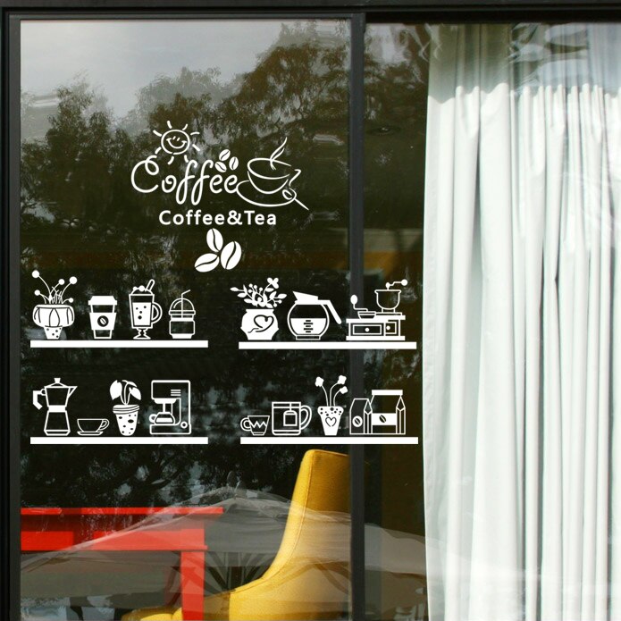Đề Can Vinyl Nghệ Thuật Dán Tường / Kính Cửa Hàng Cà Phê / Trà Sữa Trang Trí Quán Cà Phê