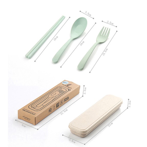 Bộ đũa, thìa, dĩa lúa mạch-nhựa kèm hộp đựng