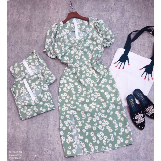 [Mã FAMAYWA2 giảm 10K đơn 50K] ❌BIG SALE❌Đầm hoa cúc nhún ngực xẻ tà | BigBuy360 - bigbuy360.vn