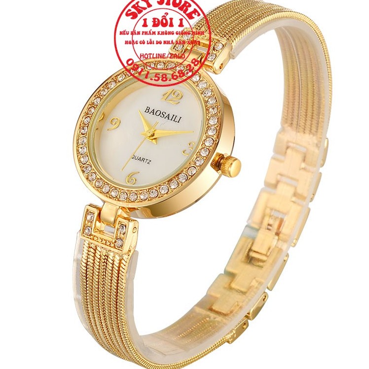 Đồng hồ nữ Baosaili B1819 mặt tròn dây thép không gỉ thumbnail
