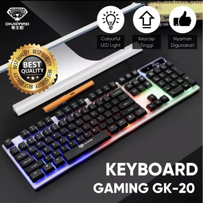 Bàn Phím Gaming  GK20 Có Đèn Led 7 Màu,Phím Giả Cơ Led Siêu Đẹp Chuyên Chơi Game, Văn Phòng Cho Máy Tính Laptop