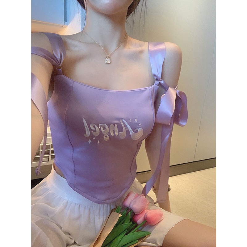 Áo Hai Dây Rút Dây Thêu Chữ Cái Thời Trang Mùa Hè