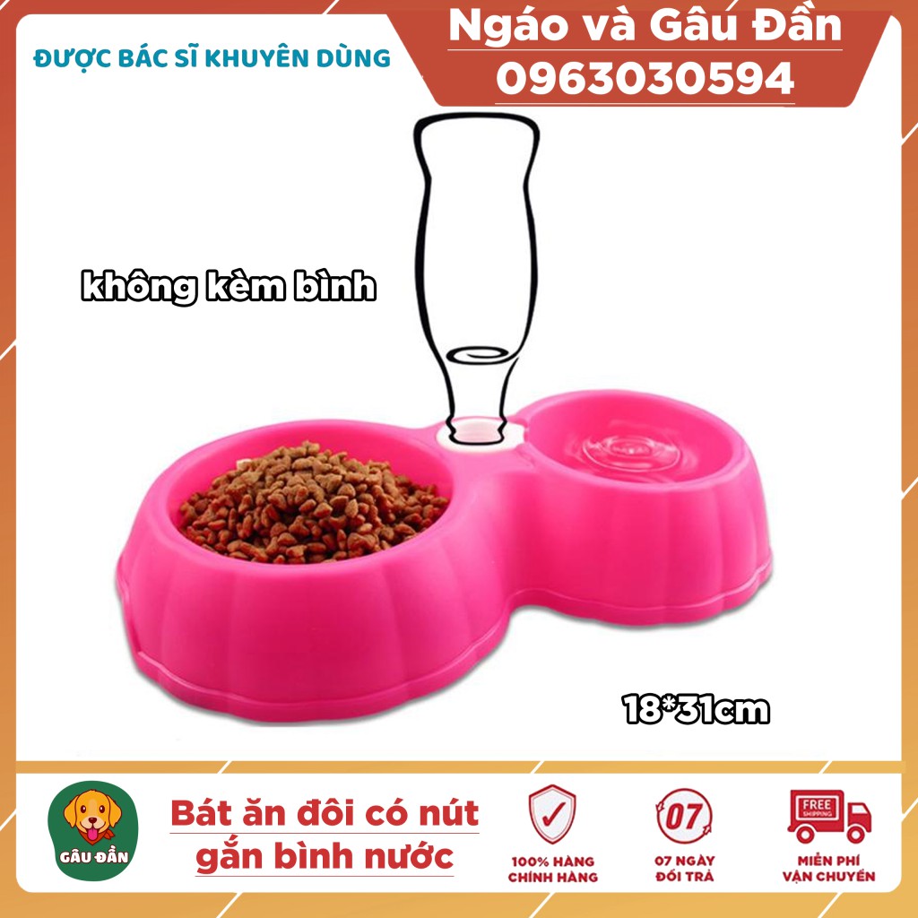 Bát ăn đôi và nút gắn bình nước hình bí ngô Ngáo Và Gâu Đần cho chó mèo