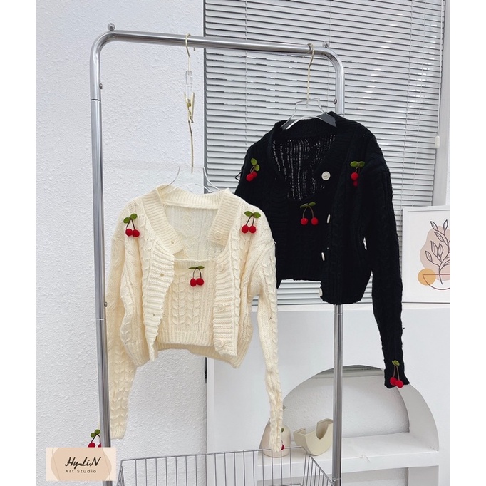 Set áo len cặp đính quả cherry bông siêu cưng,