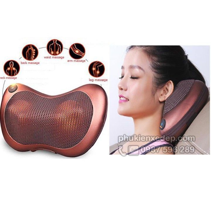 Gối massage cổ hồng ngoại đa năng trên ô tô, gia đình, văn phòng giúp giảm mỏi vai gáy cổ - Loại 8 bi