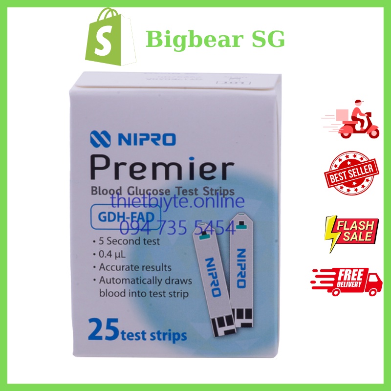 Que thử đường huyết Nipro Premier α hộp 25 que