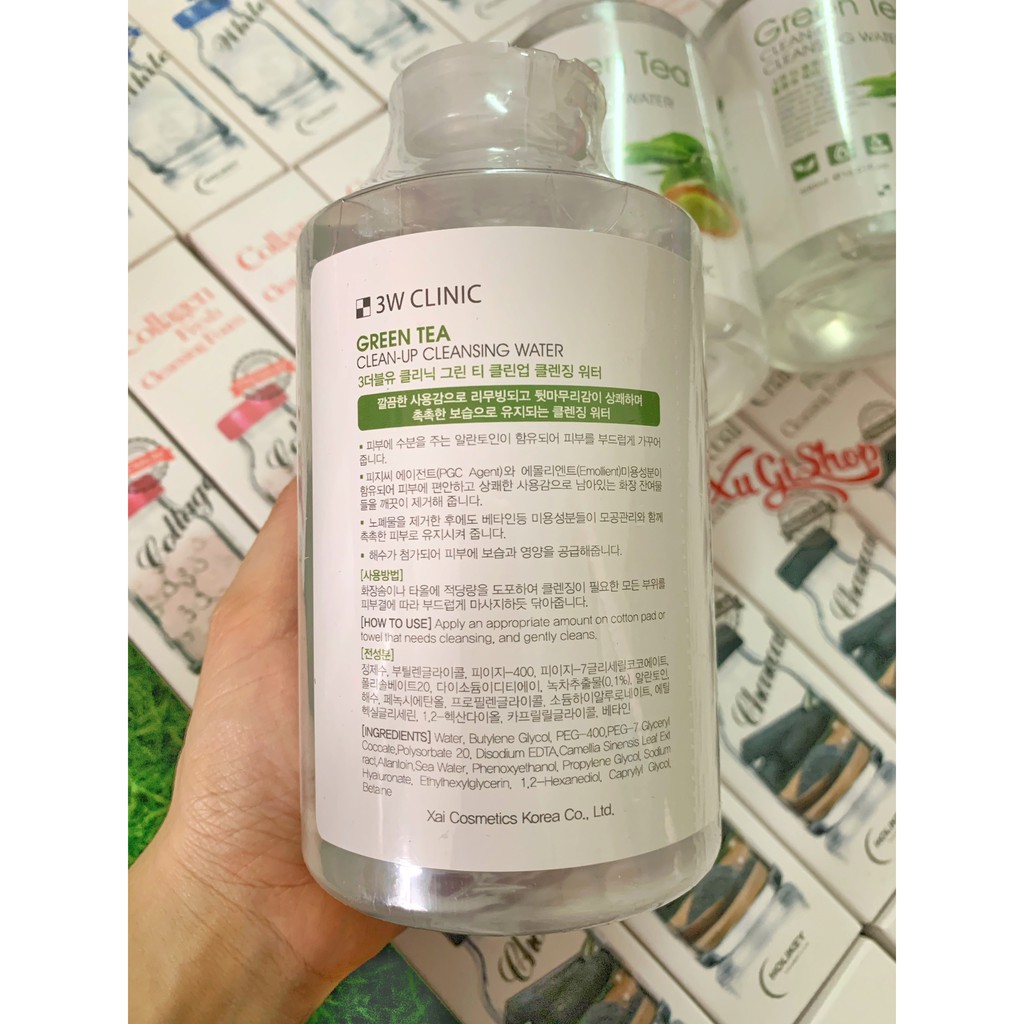 Nước tẩy trang tinh chất trà xanh 3W Clinic Green Tea Clean-Up Cleansing Water 500ml