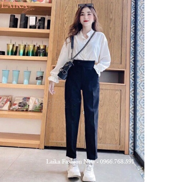 Quần baggy nữ cạp cao đi học làm công sở cúc lệch form rộng dáng quần tây nữ lưng cao đi học vải Vitex mềm co giãn nhẹ