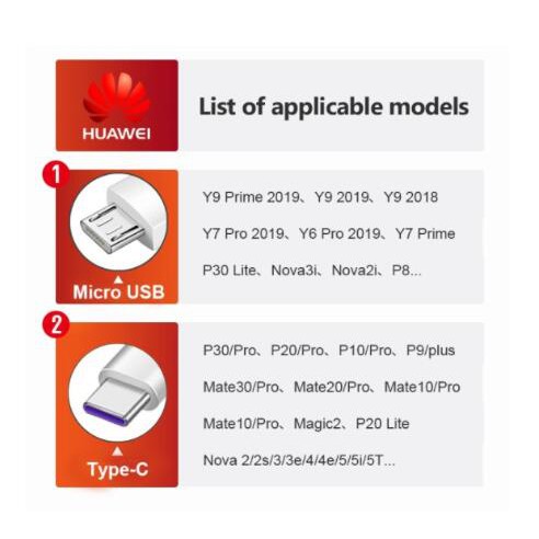 HUAWEI Dây Cáp Sạc Nhanh 2.4A 5v 9V Micro USB NOVA3I Y6p nova2i2i Y9 Y7 Y6 Y5 Pro 2019 20