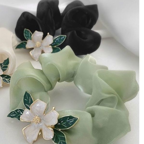 Dây Buộc Tóc In Họa Tiết Hoa Màu Xanh Lá Xinh Xắn Dễ Phối Đồ