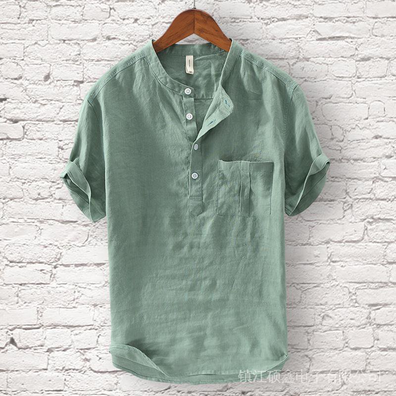 Áo Thun Tay Ngắn Bằng Cotton Linen Phong Cách Âu Mỹ Thời Trang Cho Nam