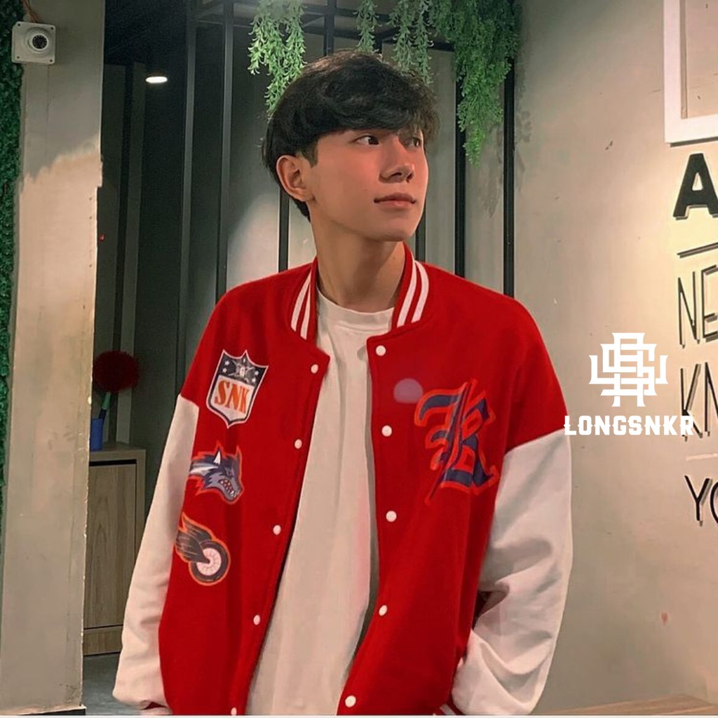 [Tặng Sticker và khăn Tuban] _ Áo khoác VARSITY ĐỎ họa tiết Longsnkr chất nỉ giữ nhiệt và thoáng - Bomber /Varsity | BigBuy360 - bigbuy360.vn