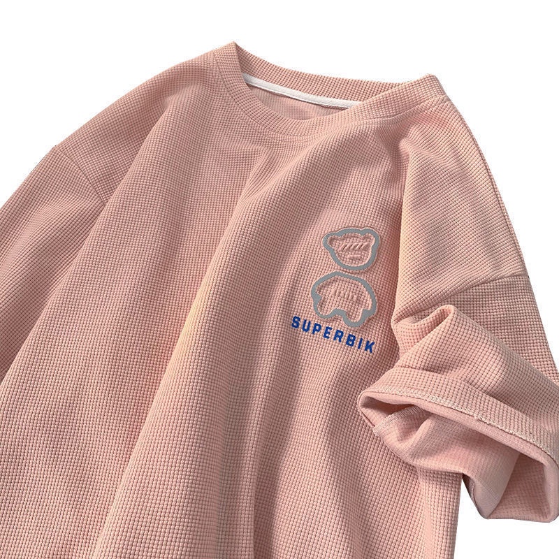 Áo Thun nữ tay ngắn áo phông nữ đẹp form rộng tay lỡ unisex Waffle Dáng Rộng Tay Ngắn In Hình Gấu Ba Chiều Màu Hồng Dễ Phối Đồ Thời Trang Cho Nữ 2022