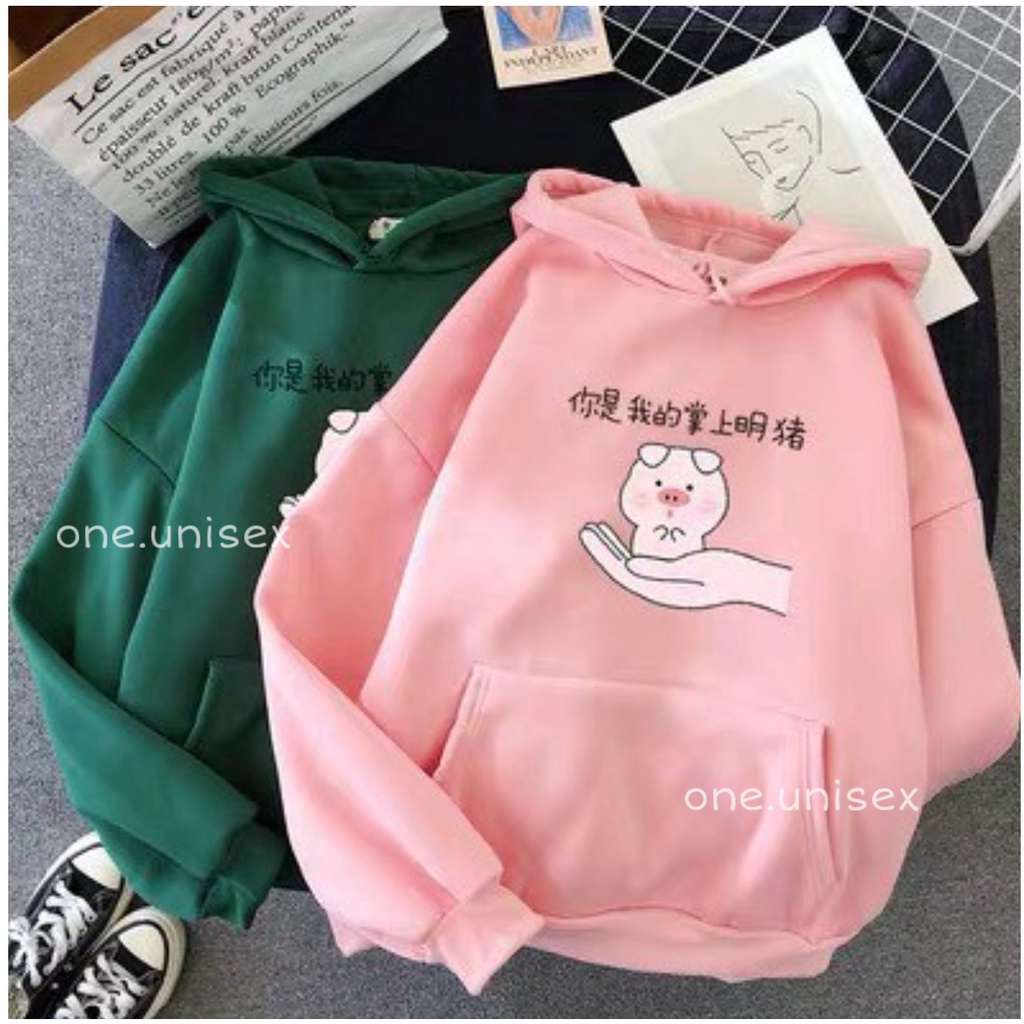 Áo hoodie nỉ bông hình con lợn(4 màu hồng,trắng,be,vàng)