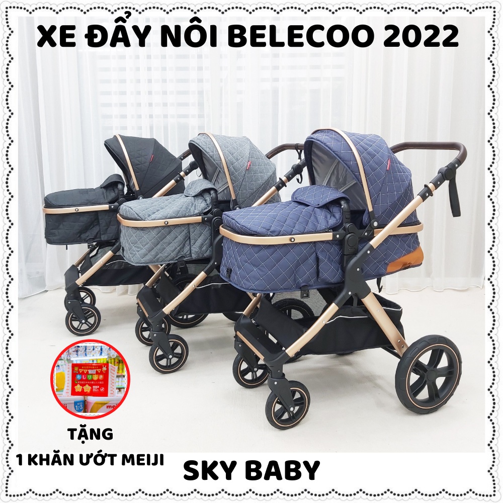 Xe đẩy cho bé đẩy 2 chiều 3 tư thế Belecoo phiên bản 2022 gấp gọn 2 mức kèm nôi dùng cho em bé từ sơ sinh đến 4 tuổi