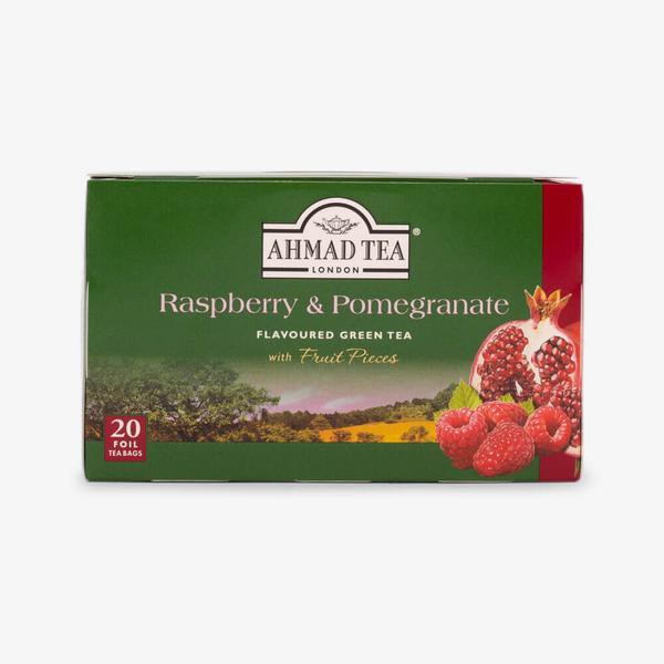 Trà xanh Lựu - Mâm xôi AHMAD - Ahmad Raspberry&amp;Pomegranate (túi lọc có bao thiếc - 20 túi/hộp)