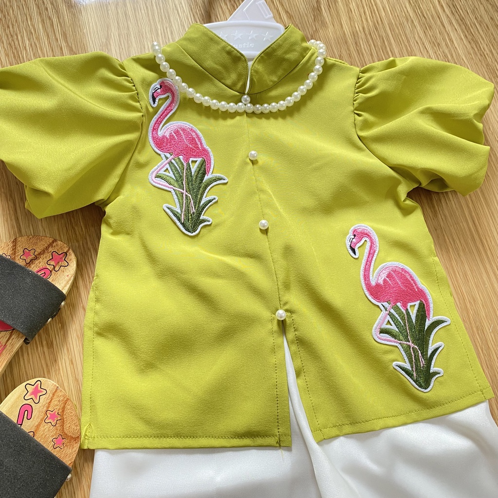 Bộ đồ bà ba bé gái chim hạc xanh bơ 8-28kg Angel Baby Thời Trang Thiết Kế