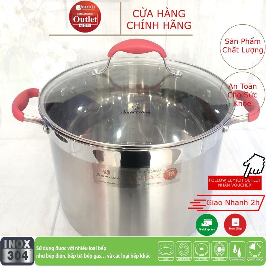 Nồi Luộc Gà Inox 304 5 lớp Đáy Từ SmartCook El3140 28cm/EL3141 30cm