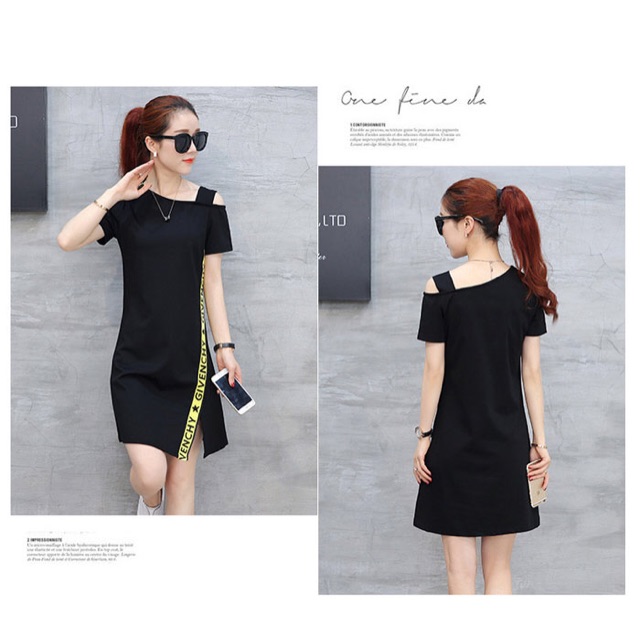 Ht-Đầm in chữ lệch vai big size màu đen in chữ size lớn 60-69 kg không giống hình shop hoàn tiền