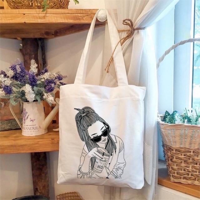 Túi Tote Vải Canvas Nữ  Cỡ Lớn Giỏ Xách Thời Trang Hàn Quốc Ulzzang Có Khóa, Đeo Vai Đi Học Đi Chơi Du Lịch