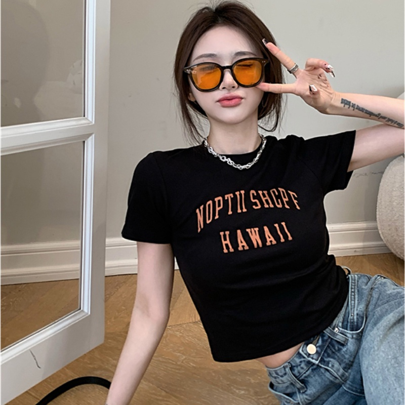 NRVP Áo thun tay ngắn dáng ôm phong cách Hàn Quốc thời trang mùa hè cho nữ