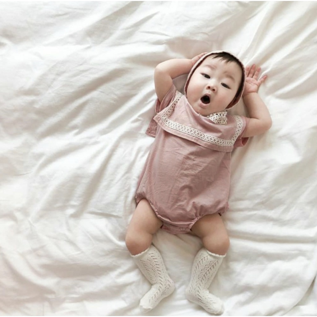 Bodysuit Màu Trơn Kèm nón Cho Bé 0-2 Tuổi