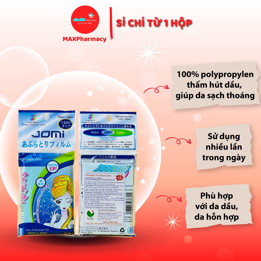 COMBO 10 GÓI Phim thấm dầu JOMI Oil Remover Film Giúp kiềm dầu Thông thoáng làn da gói 70 tờ - MAXpharmacy