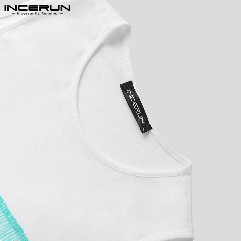 INCERUN Áo Thun Ba Lỗ Cổ Tròn Phối Tua Rua Nhiều Màu Sắc Dành Cho Nam