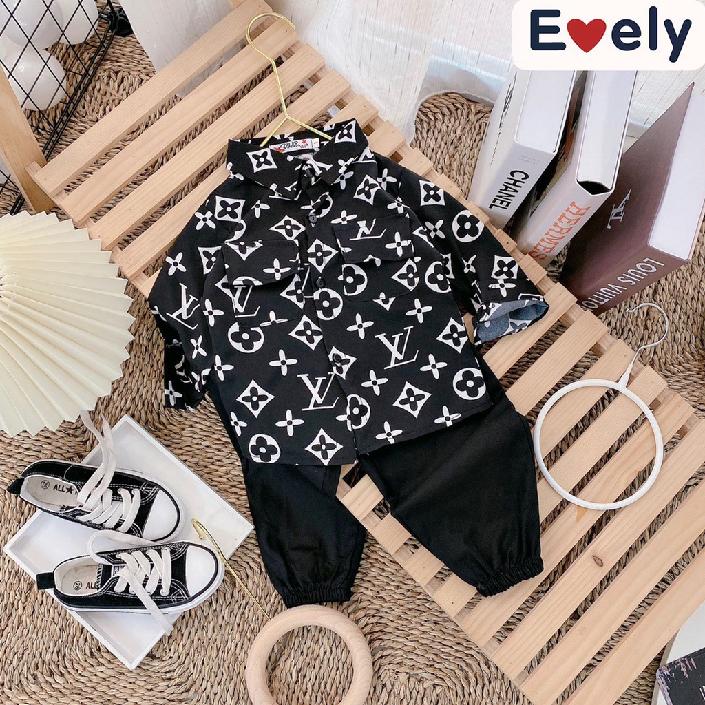 Sét Đồ Bé Trai Sành Điệu Áo Sơ Mi Lụa Cao Cấp Kèm Quần Thô Bo Gấu Cạp Chun Đẹp Sang Xịn Mịn Từ 8-18kg