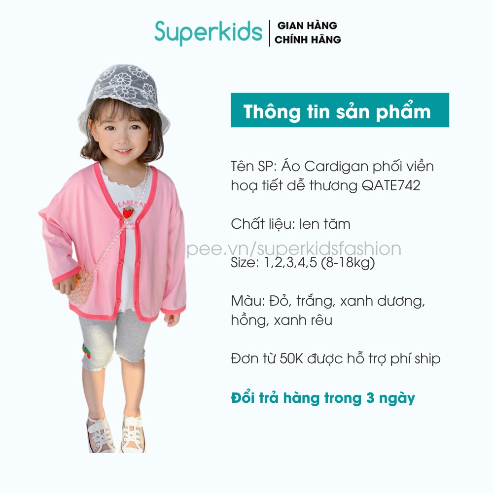 Áo Cardigan phối viền nhiều màu hoạ tiết dễ thương cho bé 8-18kg QATE742